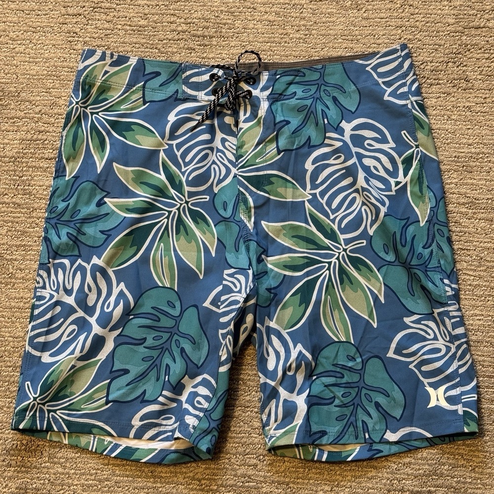 Hurley Board Shorts Mens 34 Blue Green Tropical Swimwear Swim Surf Beach Apparel